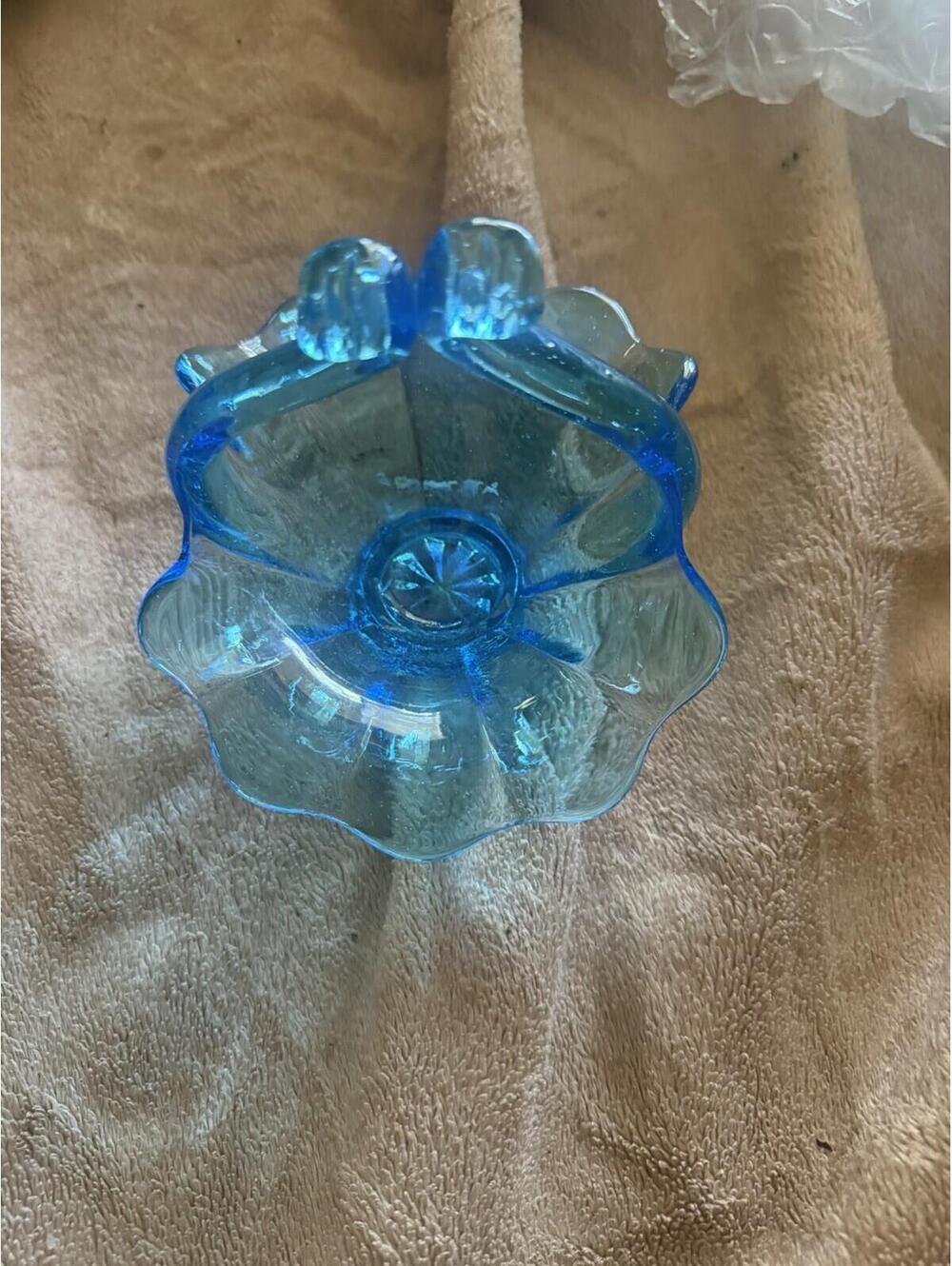 Small Cobalt Blue Blown Glass Basket 6”